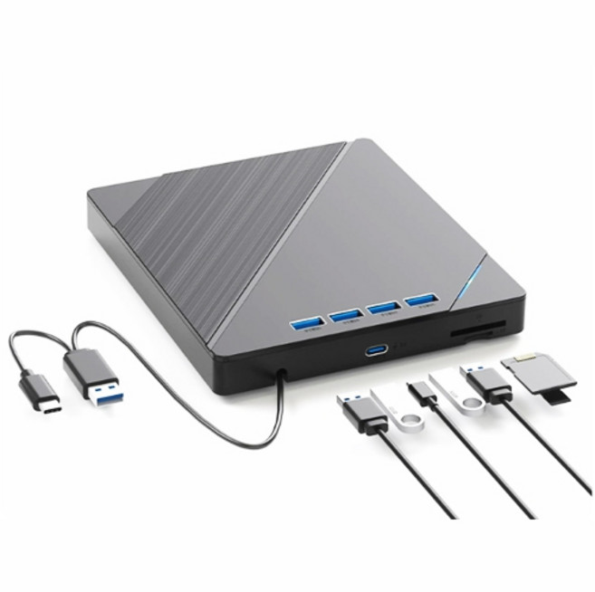 생활활력소 7in1 외장 USB 3.0 ODD CD/DVD RW 멀티 외장형 C타입 젠더 세트 cd리더기 usb허브, 1개