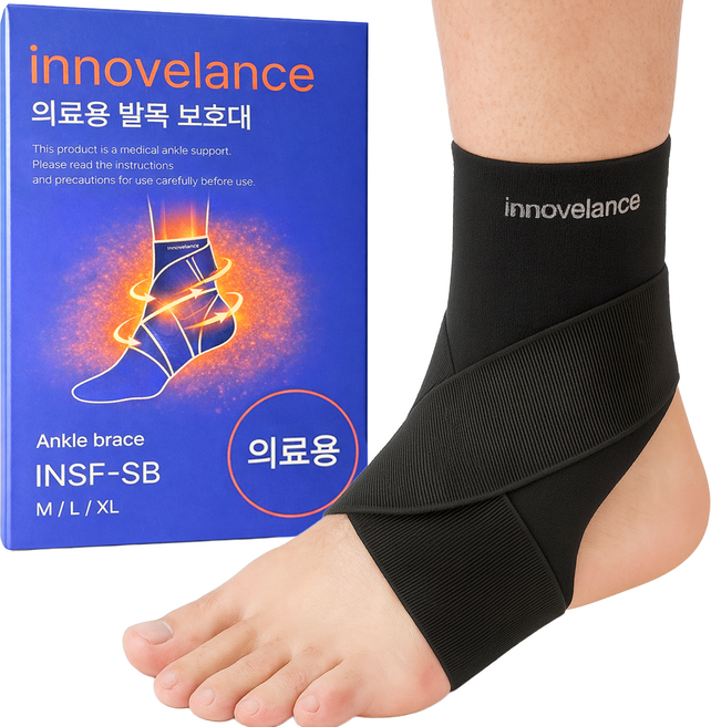 이노밸런스 의료용 얇은 발목보호대 아대 밴드, 블랙, 1개