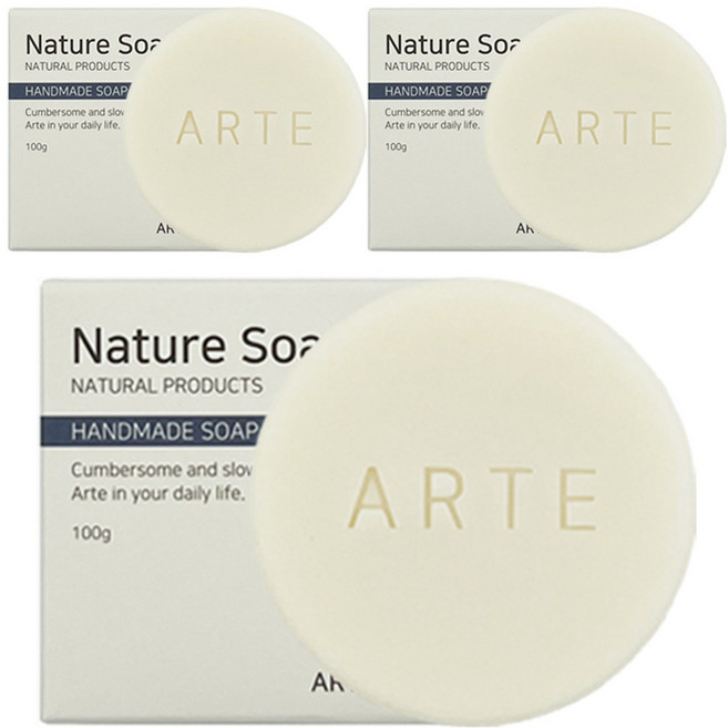 아르떼 코코넛 저자극 세안 비누, 100g, 3개입