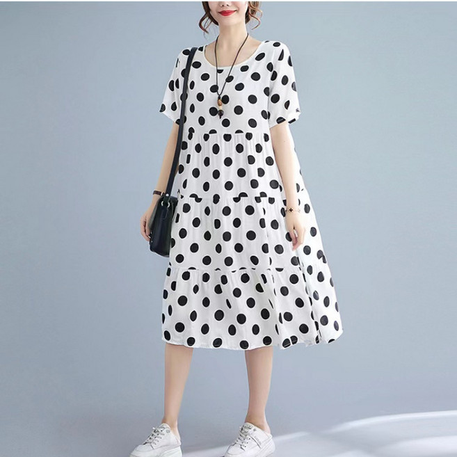 유니픽여성 여름 도트 원피스 루즈핏 반팔 레이어드 디자인ddn