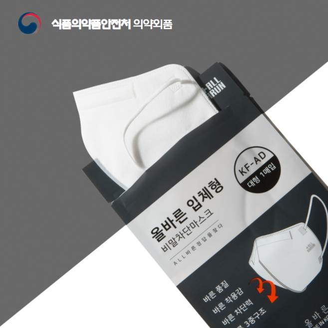 KF-AD 대형 올바른 입체형 비말차단마스크 120매, 1, 120, 화이트