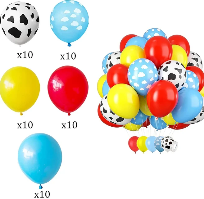 토이 스토리 페넌트 깃발 장식 소 무늬 푸른 하늘과 흰 구름 라텍스 풍선 배너 어린이 생일 파티 용품, 03 50pcs balloon