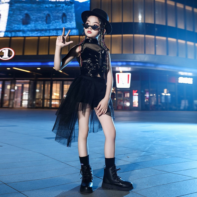 아동방송댄스복 주니어 댄스복 댄스의상 무대 공연 초등학생 캐주얼 걸스힙합 바지 캣워크 블랙 마법사