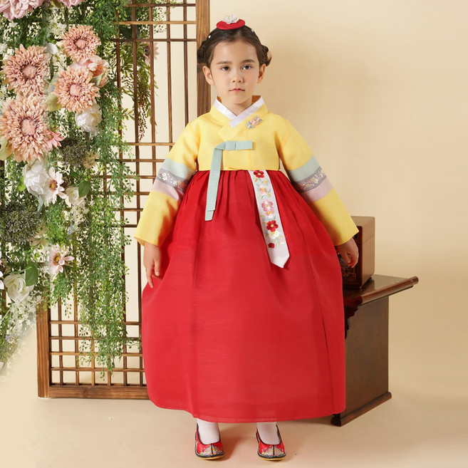 아가명주 여아용 삼색나비 한복세트