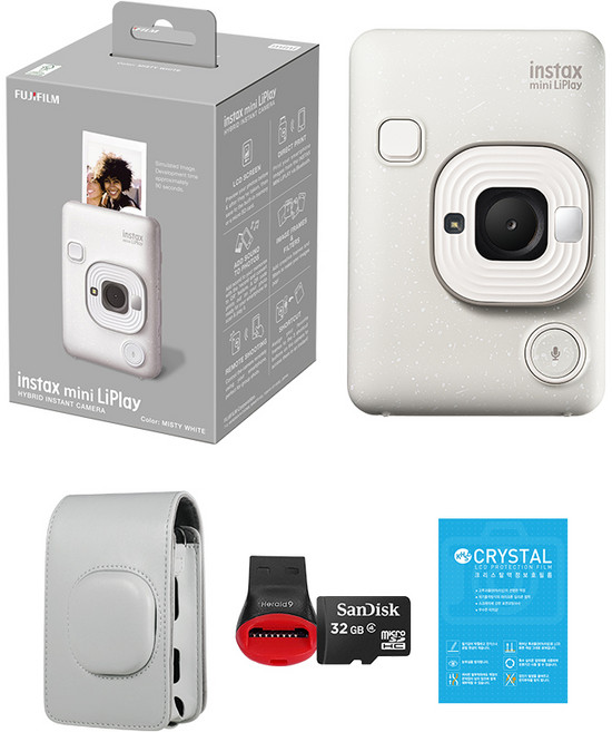 인스탁스 미니 리플레이 가죽케이스 패키지 하이브리드 즉석카메라, 1세트, 미스티화이트/화이트