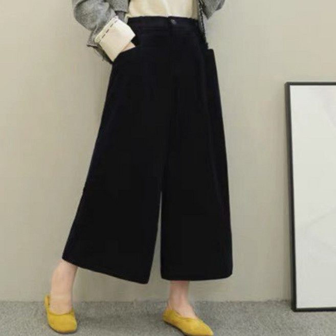 플랜앤유 여성 코듀로이 밴딩 9부 와이드 팬츠