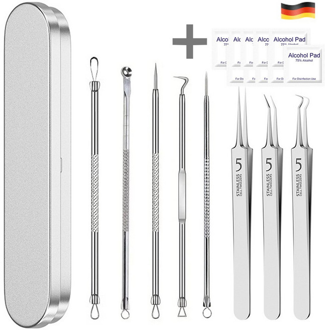 [가디움] 피지 블랙헤드 여드름 압출기 제거기 초정밀 핀셋 독일기술 피부과사용 8종, 1개, 실버