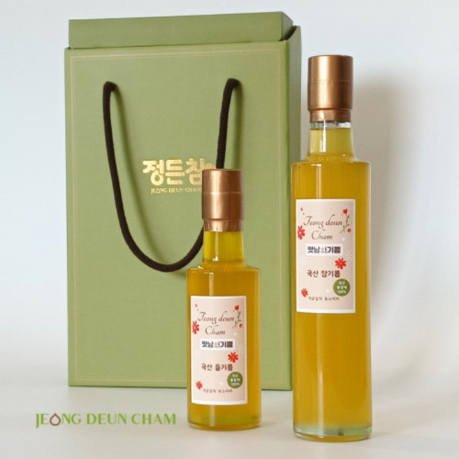 맛남의기쁨 국산100% 저온압착 참기름 300ml 냉압착 들기름 180ml 선물세트, 1세트