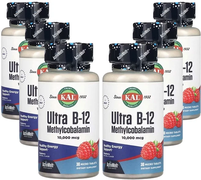칼 울트라 B-12 메틸코발라민 라즈베리 10 000mcg 마이크로정 30 정, 6팩 - 쿠팡