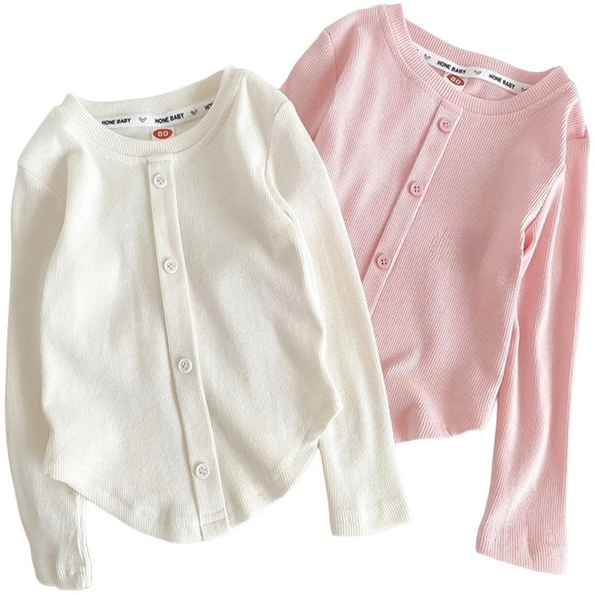 1+1 여아 유아 어린이 여자아이 키즈 주니어 긴팔 면 티셔츠 라운드 베이직