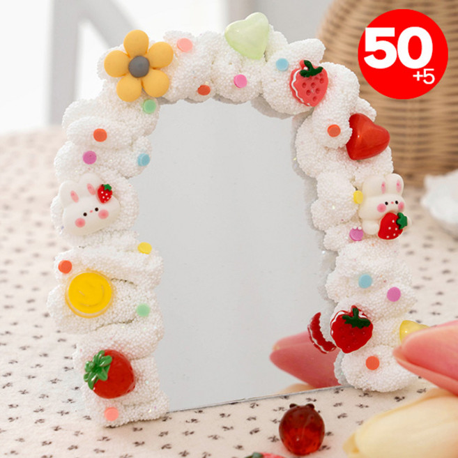 아이베이비아트 클레이 폼미러 DIY만들기세트 거울만들기 미니손거울꾸미기 데코덴 접이식휴대용손거울, 55개, 딸기파티