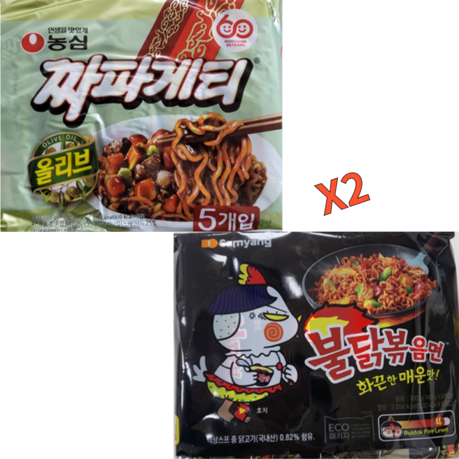 삼양 농심 봉지라면 불닭게티 2종세트 20개(불닭볶음면10P+짜파게티10P), 1세트