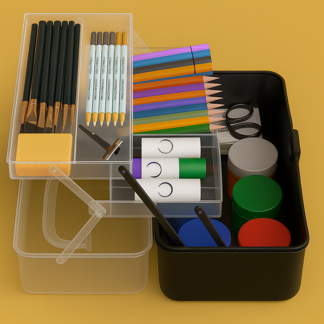 피크루 미술도구 정리함 3단, 블랙