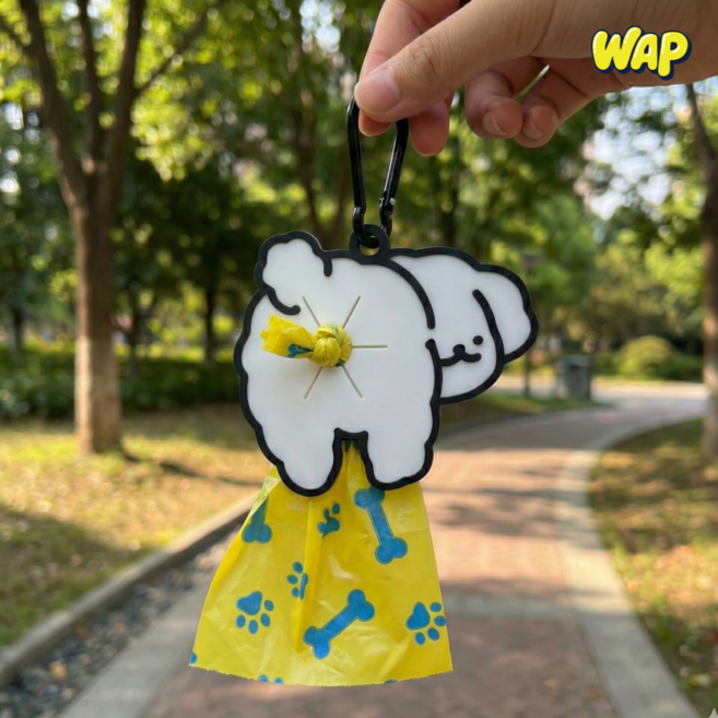WAP 반려동물 강아지 풉백 배변봉투 실리콘 걸이 산책 홀더 똥츄 똥걸이, 화이트, 1개, 1개입