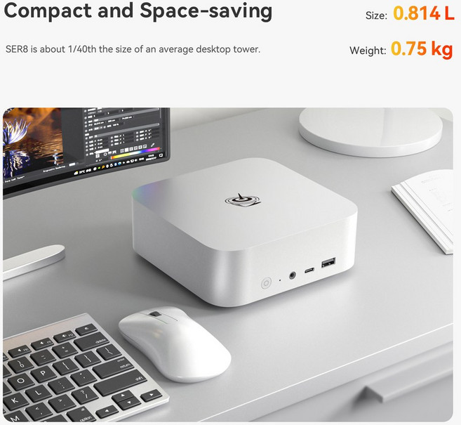 비링크 SER8-8745HS/ AMD 라이즈 7 8745HS 3.8-4.9GHz 8코어/16스레드 / SSD, Space Gray