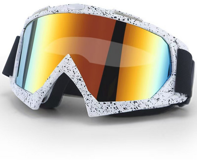 新款滑雪眼鏡 防風防紫外線 雪鏡 護目鏡 男女戶外成人滑雪鏡, 白框黑點-仿紅片, 1個