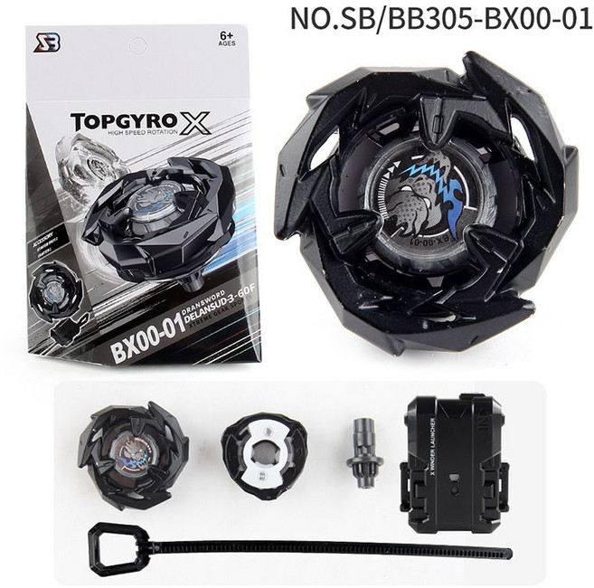 TOPGYRO X BX00-01 飛速旋轉戰鬥陀螺含發射器, 1個, BX-00-01黑色【盒裝】