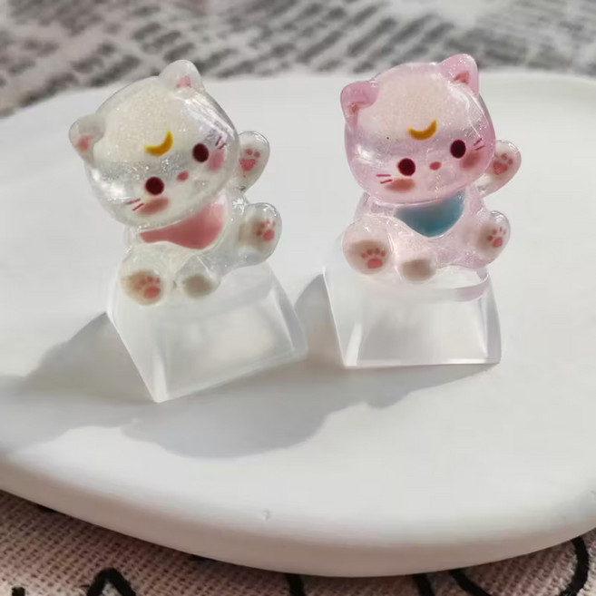 펫더월드 헬로 고양이 투명 키캡, 옐로우