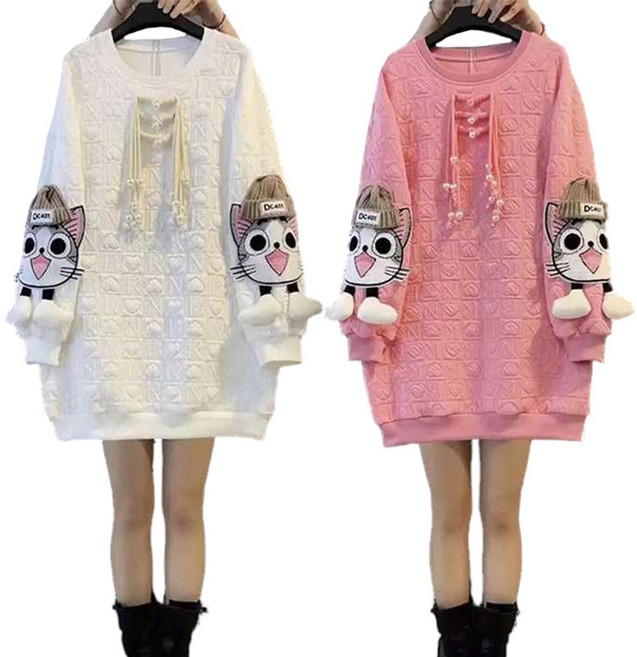 100KG까지 오버핏 롱티셔츠 러블리 라운드넥 빅사이즈 M-4XL옵션 데일리 아우터 긴팔 맨투맨