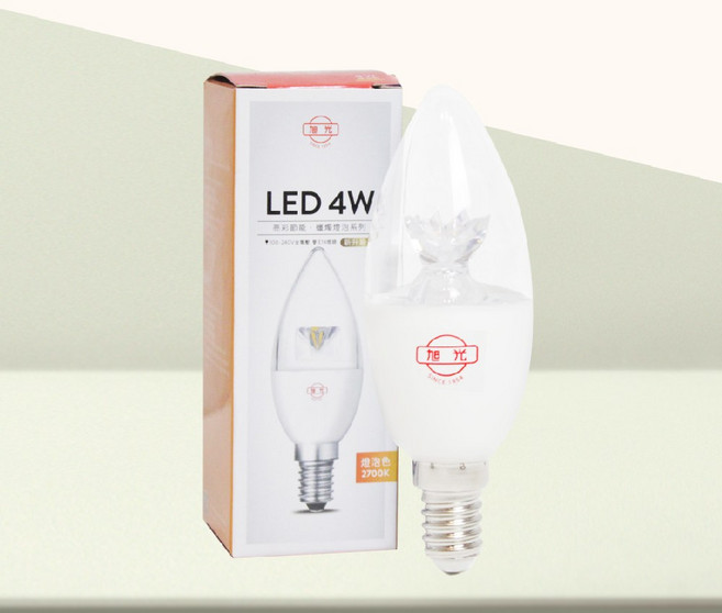旭光 LED 4W 尖清蠟燭燈泡 E14燈頭 節能省電 適用於吊燈壁燈, 2700K 燈泡色, 1個