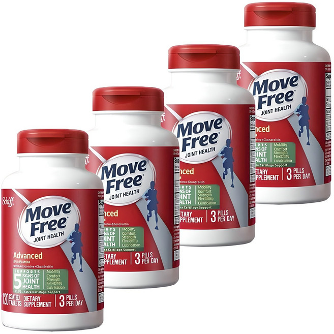 쉬프 무브프리 조인트 헬스 어드밴스드 플러스 MSM 글루코사민 + 콘드로이틴 코티드 타블렛, 4개, 120정