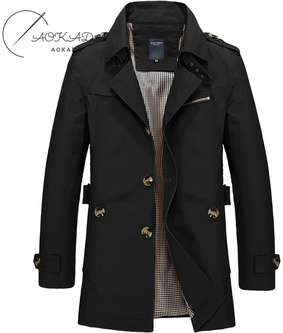 AOKADA 남성 트렌치 환절기 하프코트 클래식 코트 캐주얼 통근 자켓