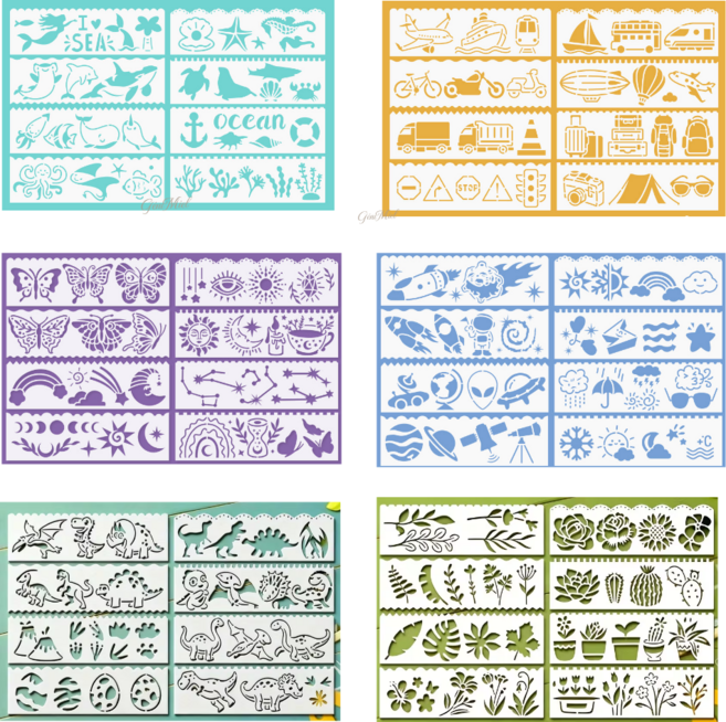 제니미엘 DIY 스텐실 도안 꽃 해바라기 식물 날씨 우주 교통, 1개