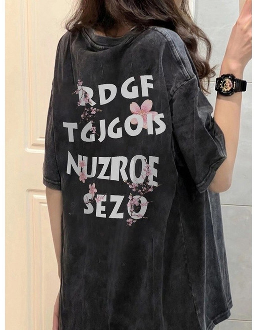 100%純棉T恤 短袖 韓版上衣 長版上衣 古著 復古 oversize t恤 ins 風 ins 風衣服, 水洗黑,XXL