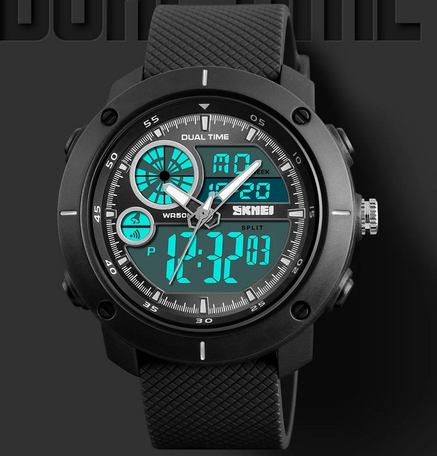 SKM 디지털아날로그 VOGUE 고급우레탄밴드 스포츠 전자손목시계