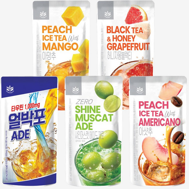 발란스그로우 편의점음료 에이드 5종혼합 320ml (아샷추 얼박포 아망추 허니자몽블랙티 샤인머스켓제로 각8팩), 40개