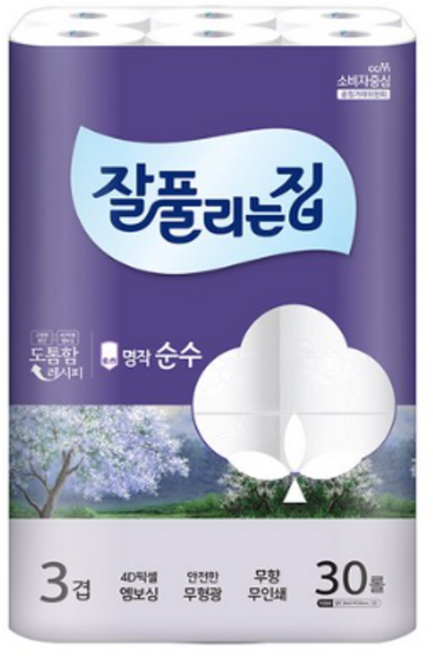 잘풀리는집 명작순수 3겹 화장지 30m, 30롤, 5팩