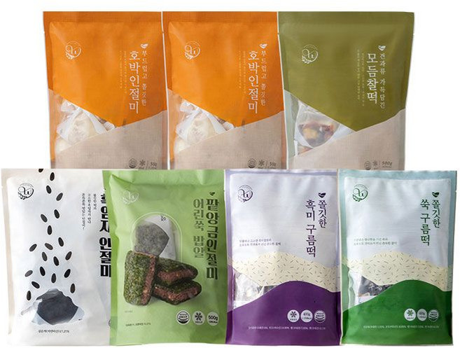 창억모둠떡 6종 7봉(호박인절미 2개+밥알쑥인절미+흑임자인절미+모듬찰떡+쑥구름떡+흑미구름떡), 500g, 7개