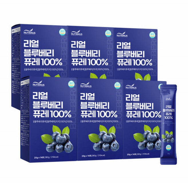 뉴트리너스 리얼 블루베리 퓨레 100%, 6박스, 280g