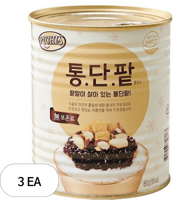 리치스 통단팥 플러스, 850g, 3개