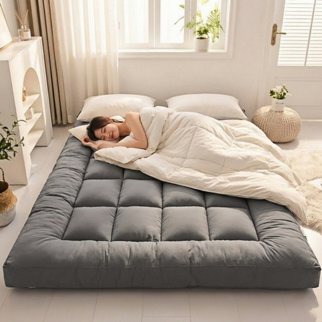 WoWo 사계절 바닥 침대 토퍼 매트리스 요매트 보들보들한 슈퍼싱글매트리스, 회색