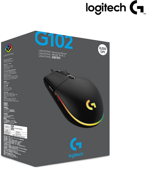 로지텍 G102IC 2세대 LIGHTSYNC 게이밍 유선마우스 벌크 MU0054, G102 정품 박스, 블랙