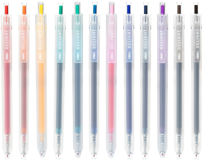 델리 델라이트 젤펜 0.5mm 12색, 혼합색상, 1세트
