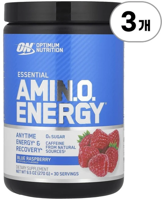 옵티멈 뉴트리션 에센셜 아미노 에너지 블루 라즈베리 Optimum Nutrition Essential Amin.O. Energy® Blue Raspberry 270g, 3개 - 쿠팡