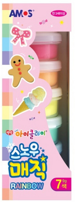 회현문구 가볍고 부드러운 국산 유아용 점토 클레이 스노우 매직 유치원 유아 만들기 칼라 7색 세트 미술 놀이 단체 선물 교구 재료 초등 토탈 공예, 9g, 1세트