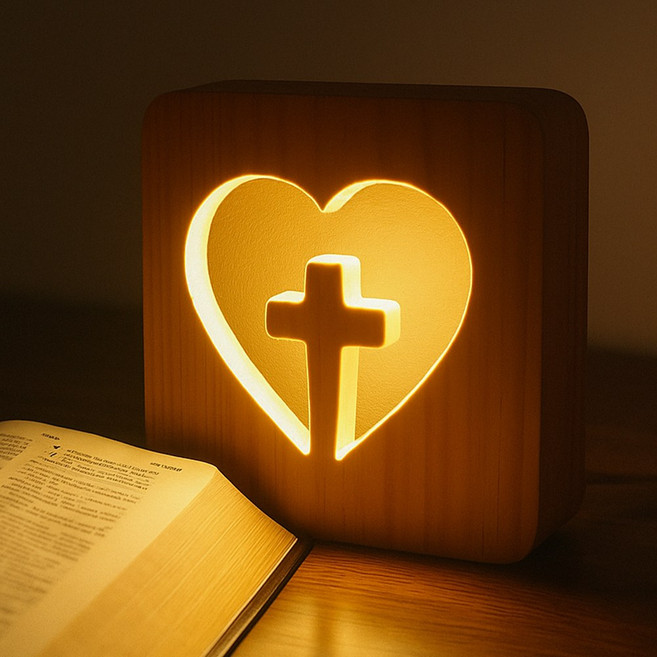 사는잼 LED 원목 십자가 기독교 교회 새신자 전도 심방 집들이 선물 무드등