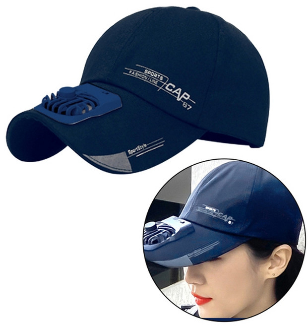 선풍기모자 여름모자 태양열선풍기 캠핑모자 여성 남성 여름 usb 충전 냉각 팬 야구 모자 야외 골프 자외선 차단제 2 속도 조절 가능한 뾰족한 모자 하이킹 비치 태양 모자, 파란색