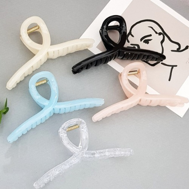 5개) 반투명 아크릴 꼬임 왕집게핀 올림머리핀 빅사이즈 집게핀 여성헤어집게핀