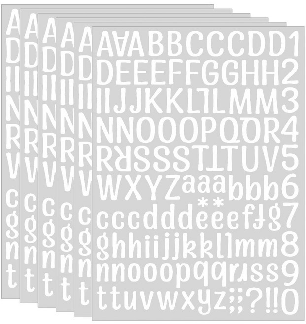 올리브파티 동글체 알파벳 레터링 방수 스티커 화이트 블랙 컬러 노트북 텀블러 스티커 세트, 1세트, 화이트6매