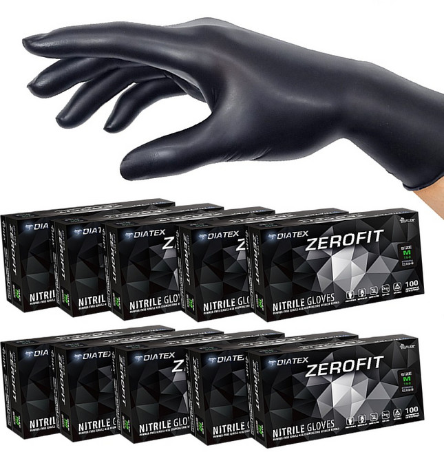 다이아텍스 제로핏 식품용 니트릴장갑 100매 X 10BOX 검정 질긴 요리 주방 셰프 고무, 10개, M, 블랙
