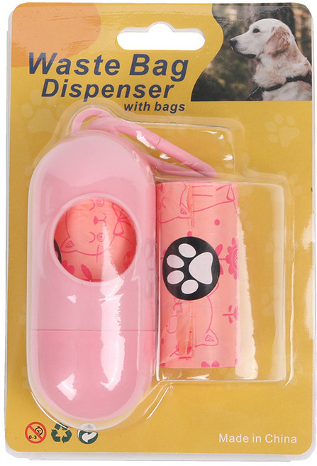 반려동물 강아지 배변봉투 케이스 세트, 핑크 디스펜서 +리필봉투2롤, 1개, 1개입