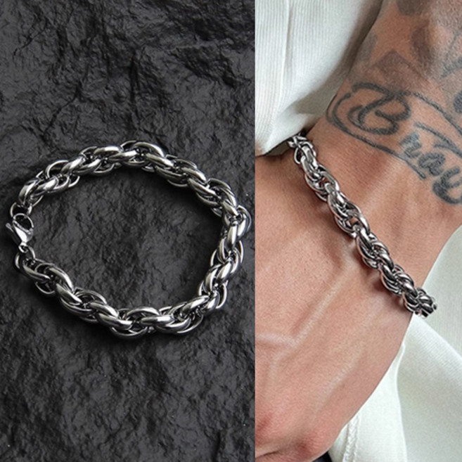 남성 빈티지 써지컬스틸 더블 꼬임 체인 팔찌 A1520
