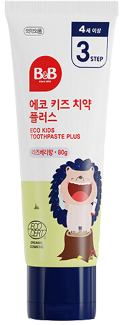 비앤비 에코 키즈 치약 플러스 라즈베리향, 80g, 3개