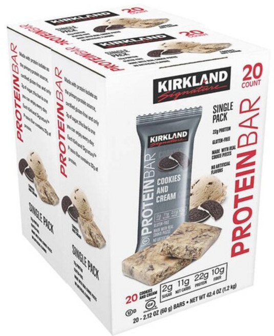 Kirkland Signature 커를랜드 시그니처 프로틴 바 쿠키 앤 크림 60g x 20바 단백질 에너지바, 20팩