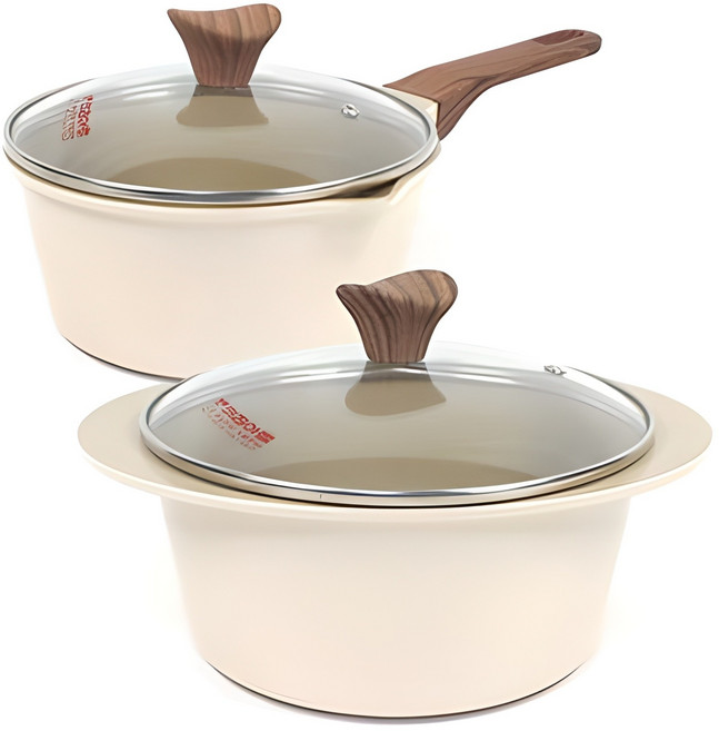 키친아트 세라믹 냄비세트 2개, 모던베이지, 편수냄비 18cm + 양수냄비 20cm, 1세트