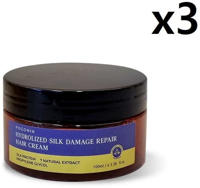 포고니아 데미지 헤어 리페어 실크 크림 퍼머 염색 전 후 손상복구 컬 크림, 3개, 100ml